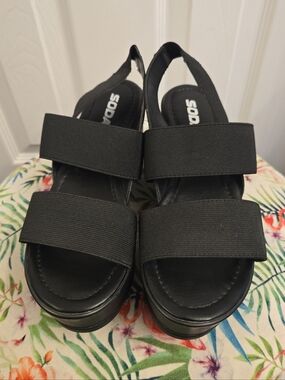 Soda Black Elastic Double-Strap Platform Sandals